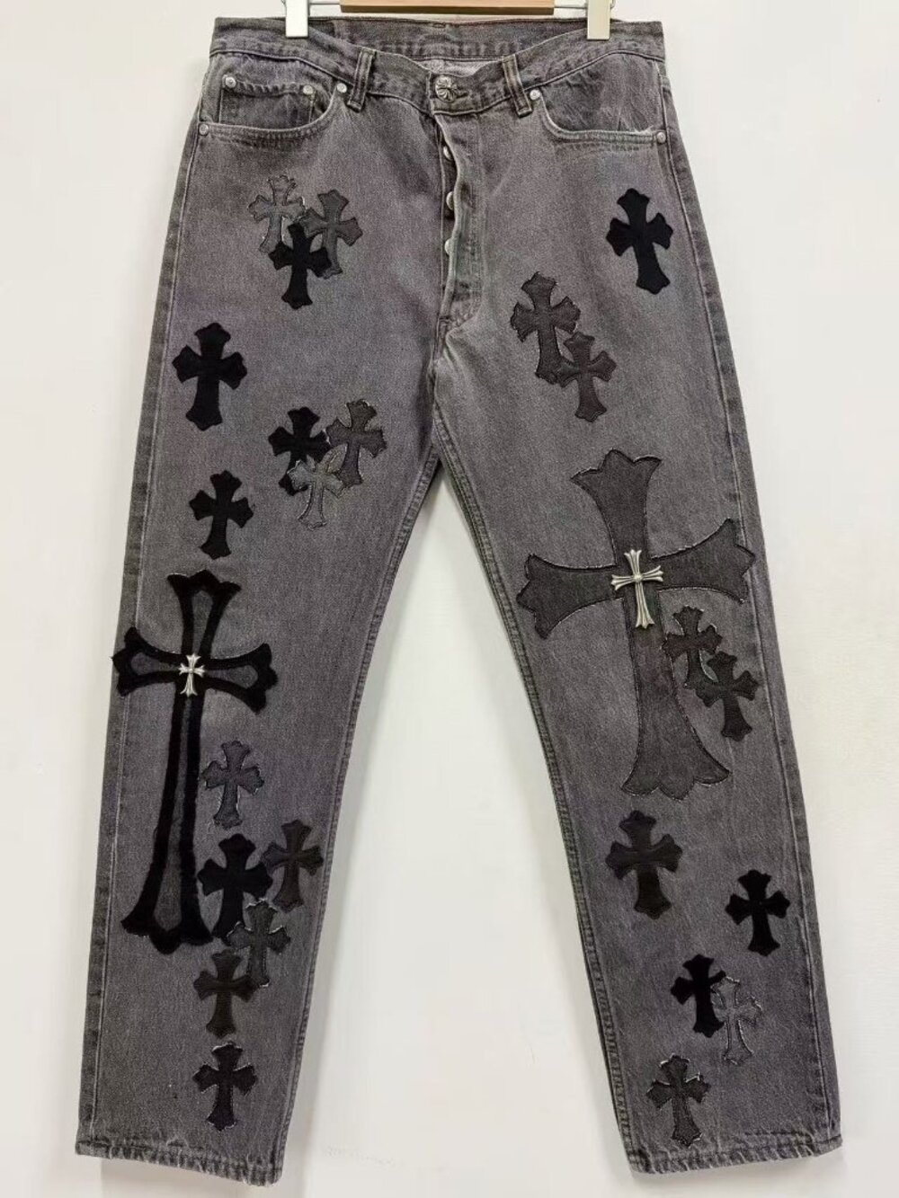 Chrome Hearts Gray SILVER cross patches jeans